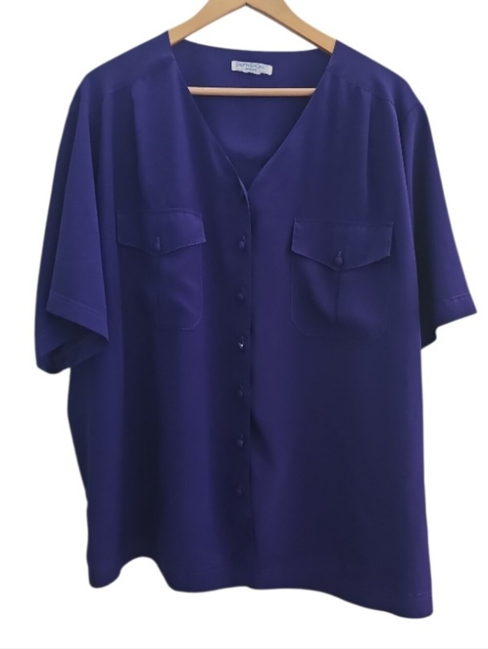 Vintage Ship'n Shore Purple Satin Button Front Blouse Plus Size 4X Jewel Tone